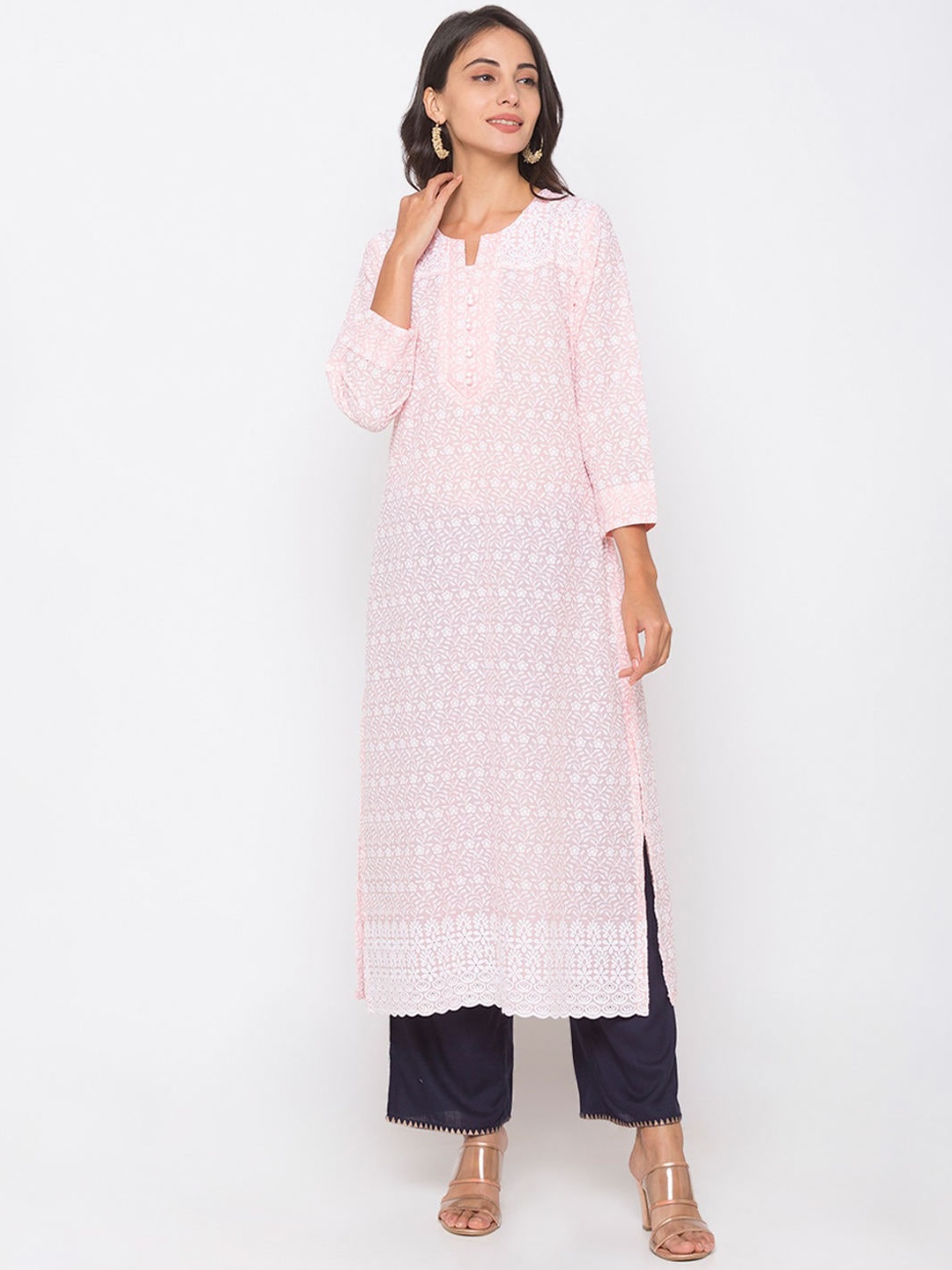 

ZOLA Women Peach-Coloured Cotton Chikankari Kurta