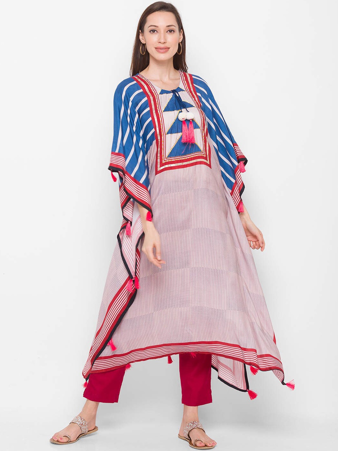 

ZOLA Women Pink & Blue Embroidered Kaftan Kurta