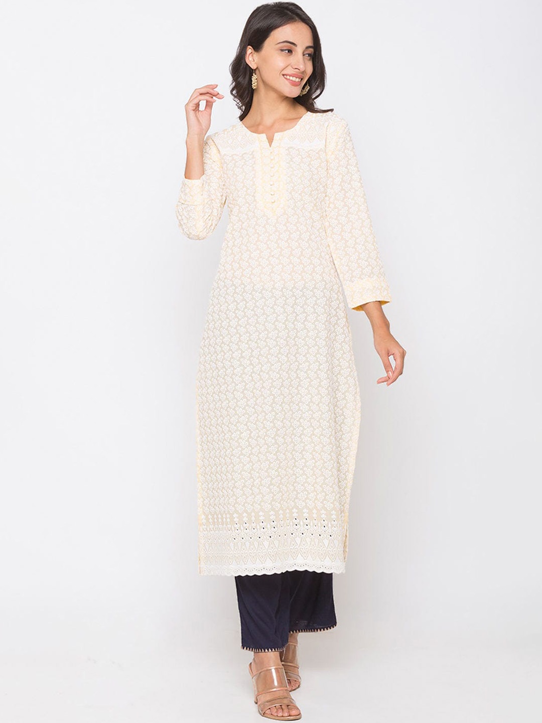 

ZOLA Women Yellow Hand Embroidered Kurta