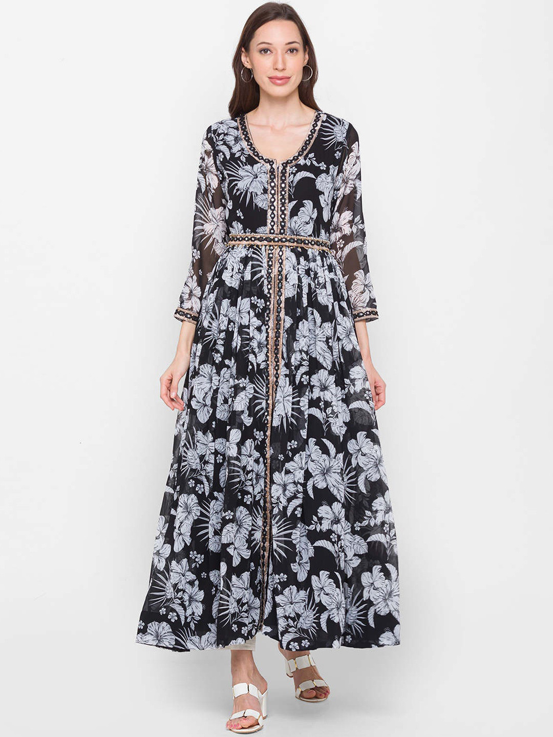 

ZOLA Woman Black Floral Printed Georgette Anarkali Kurta