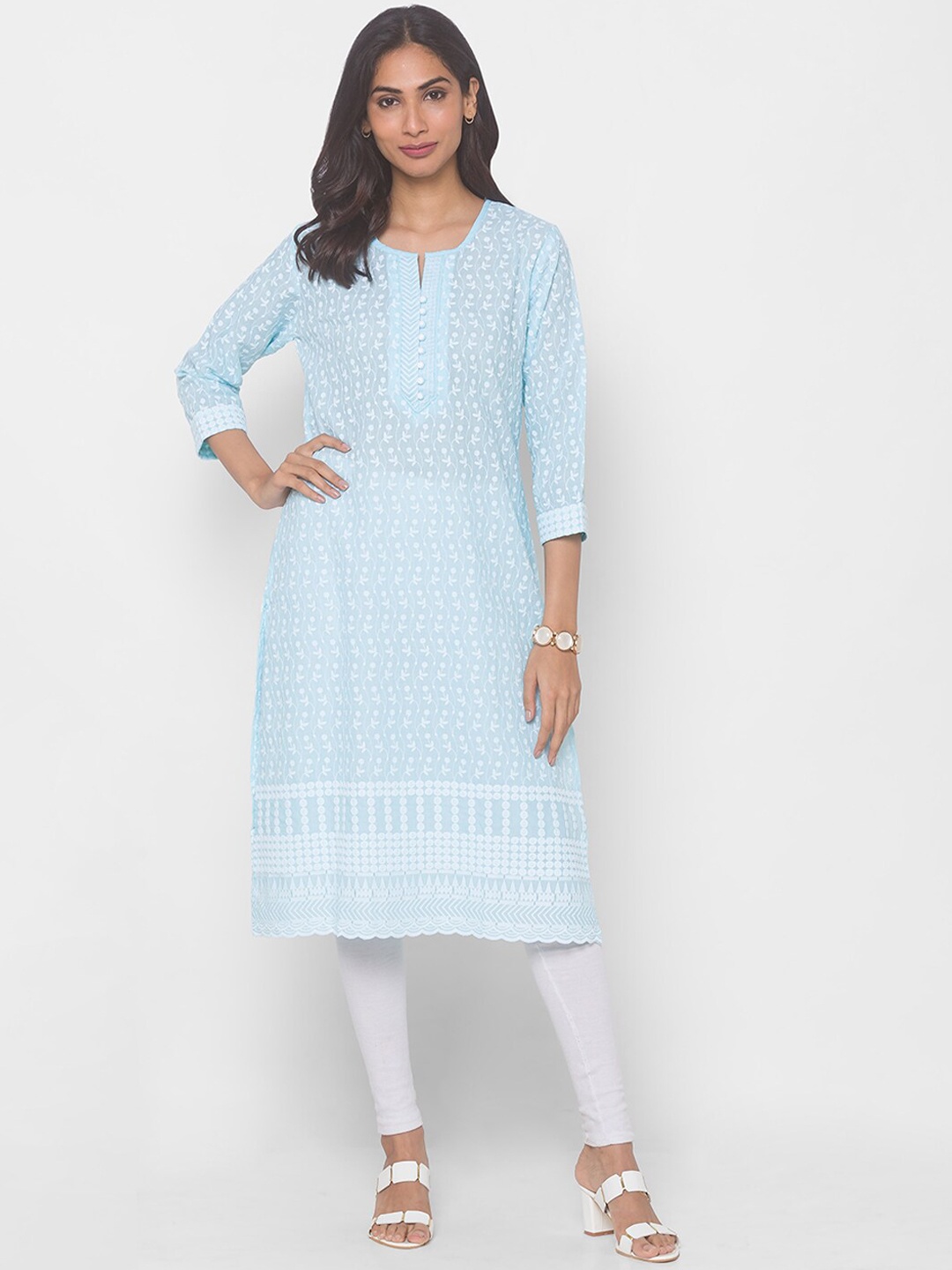 

ZOLA Woman Turquoise Blue Chikankari Kurta