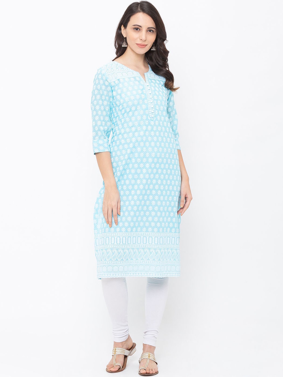 

ZOLA Women Blue Cotton Floral Embroidered Chikankari Kurta