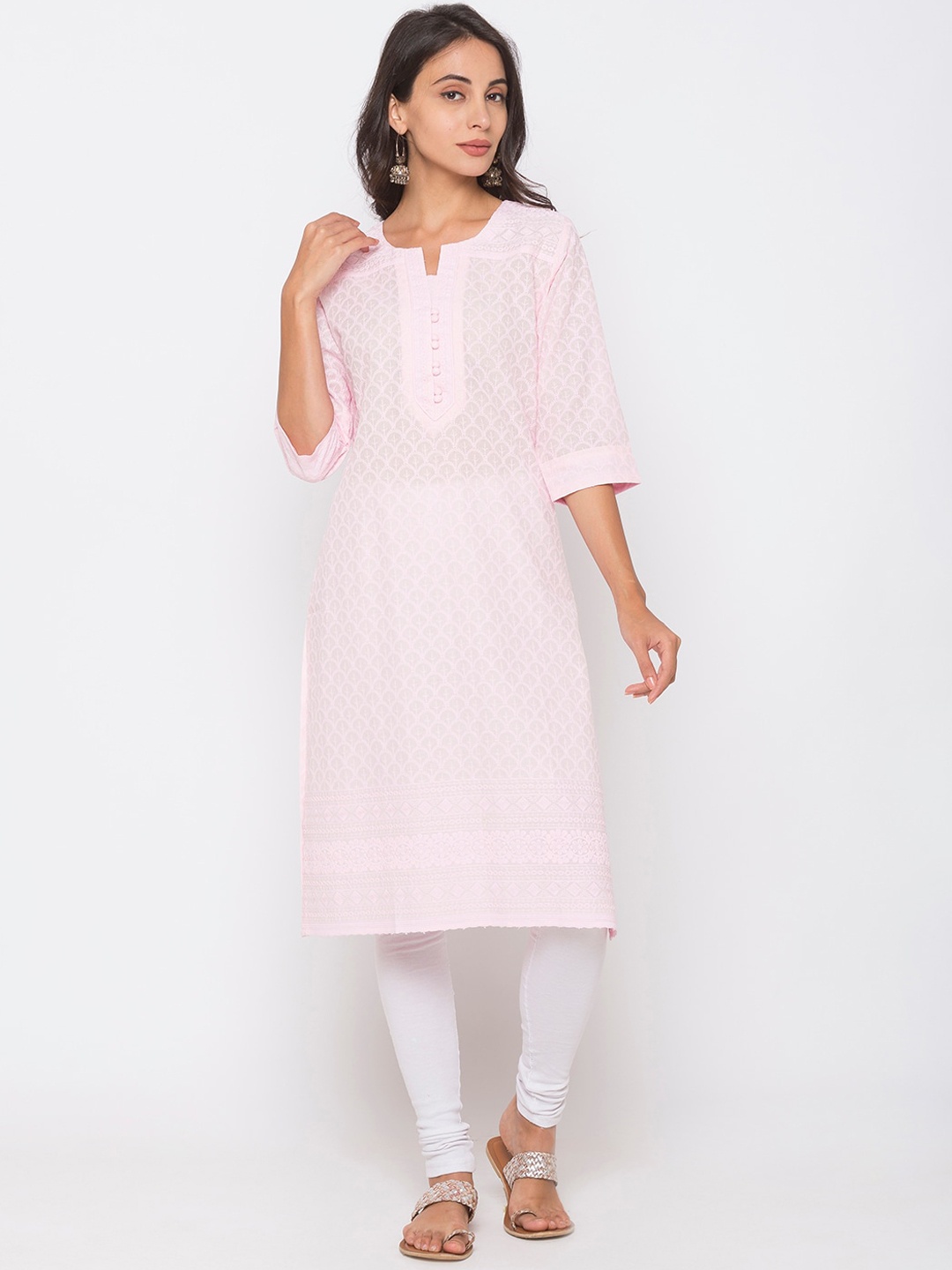 

ZOLA Women Pink Ethnic Motifs Embroidered Chikankari Kurta