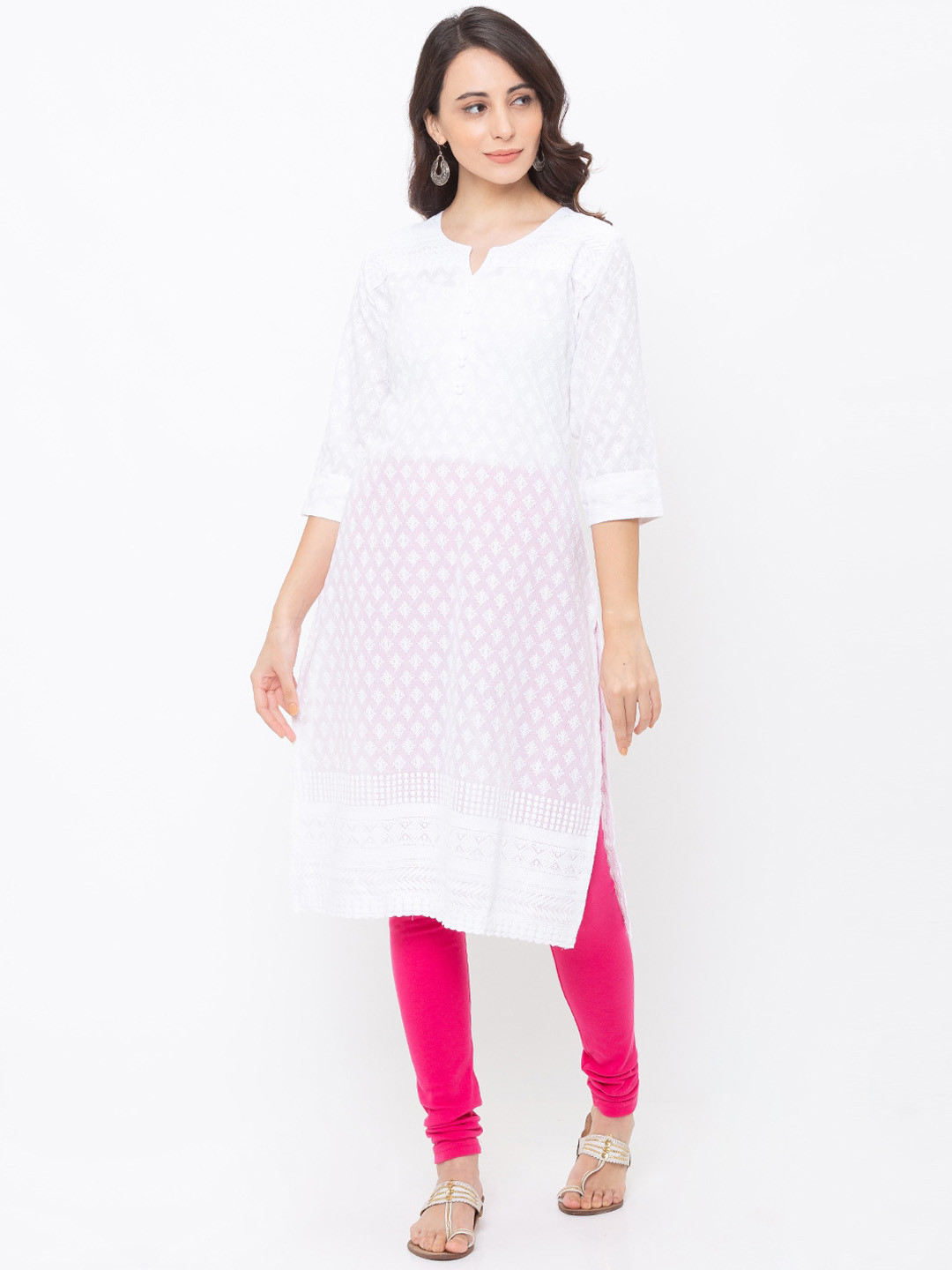 

ZOLA Women White Ethnic Motifs Embroidered Chikankari Kurta