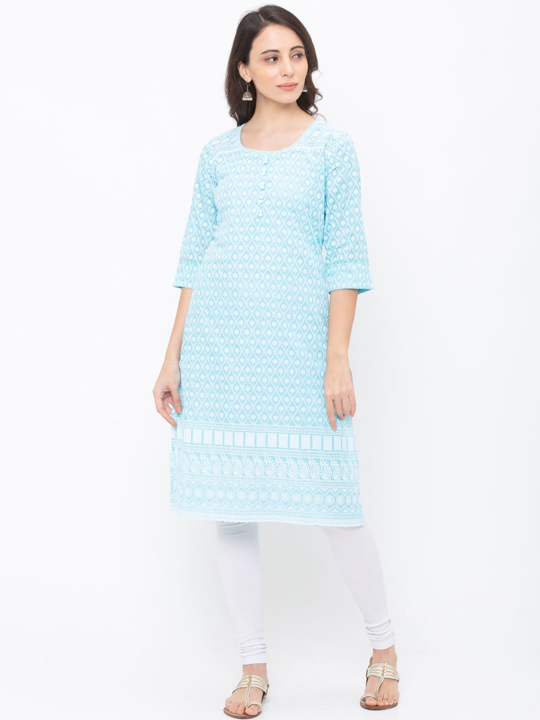 

ZOLA Woman Blue Ethnic Motifs Embroidered Chikankari Kurta