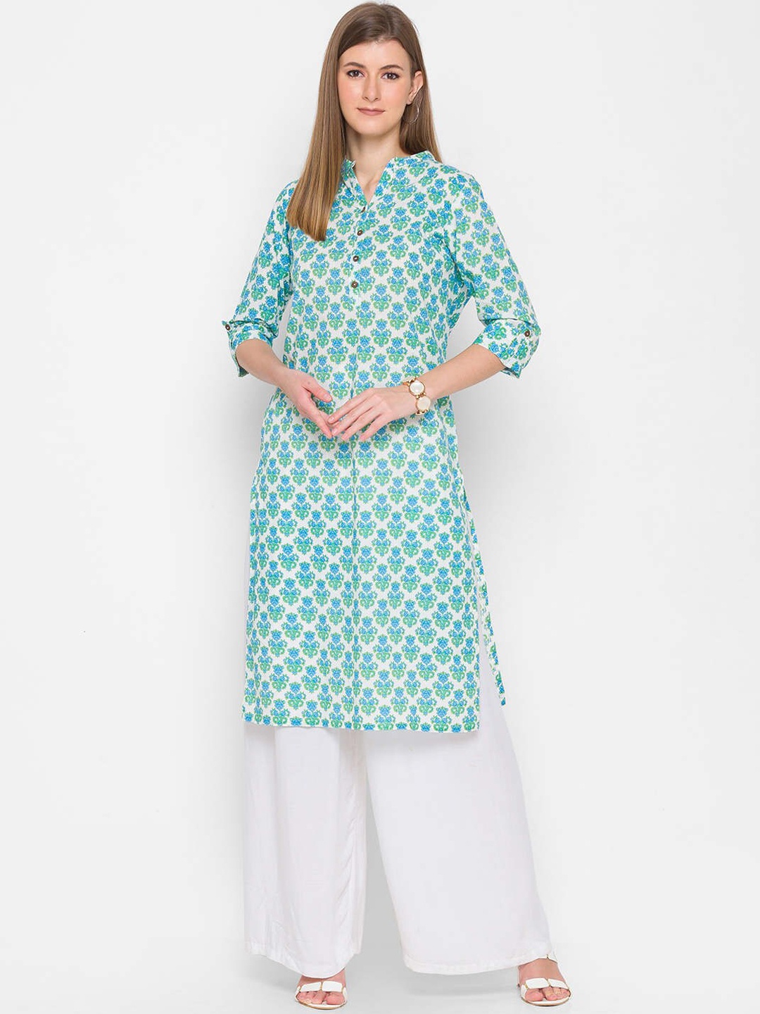 

ZOLA Women Off White & Blue Floral Printed Kurta