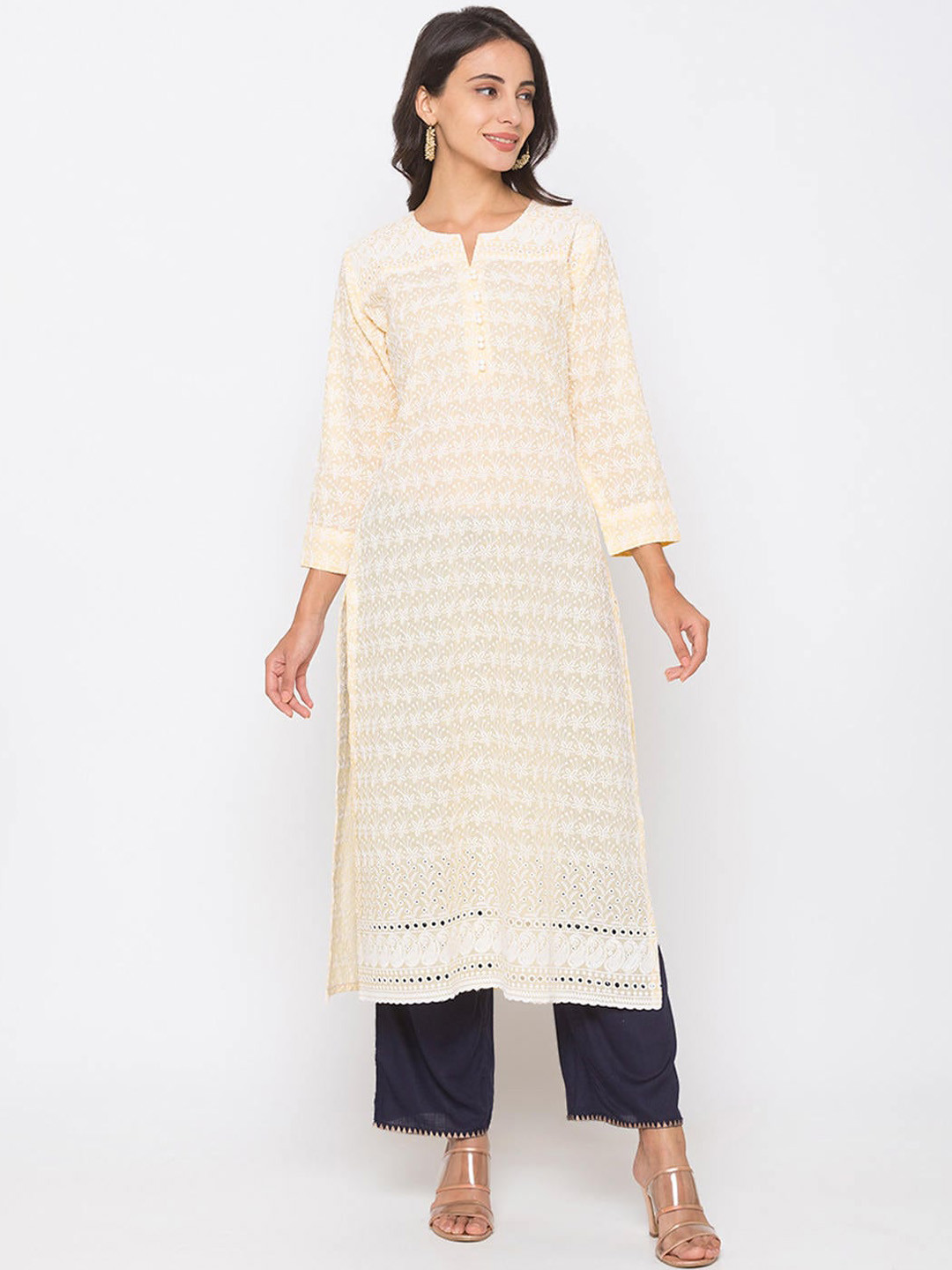 

ZOLA Women Yellow Hand Embroidered Kurta