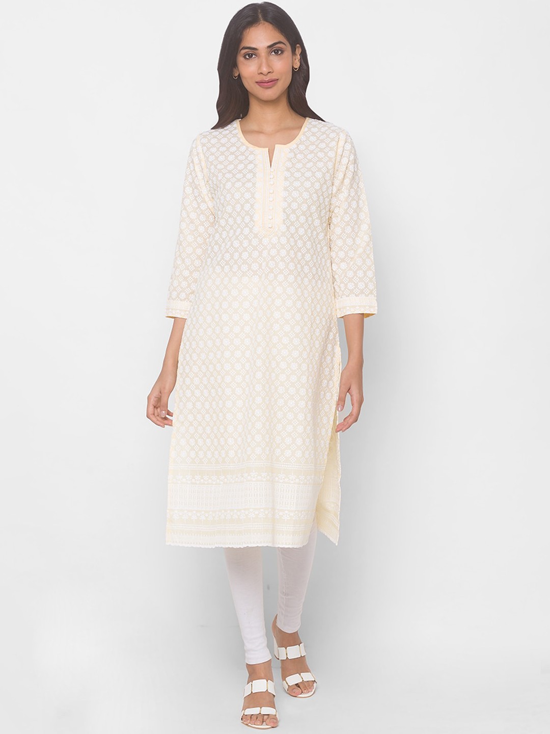 

ZOLA Women Yellow Ethnic Motifs Embroidered Cotton Chikankari Kurta