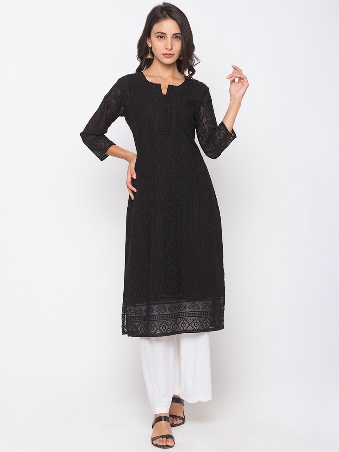 

ZOLA Women Black Ethnic Motifs Georgette Kurta