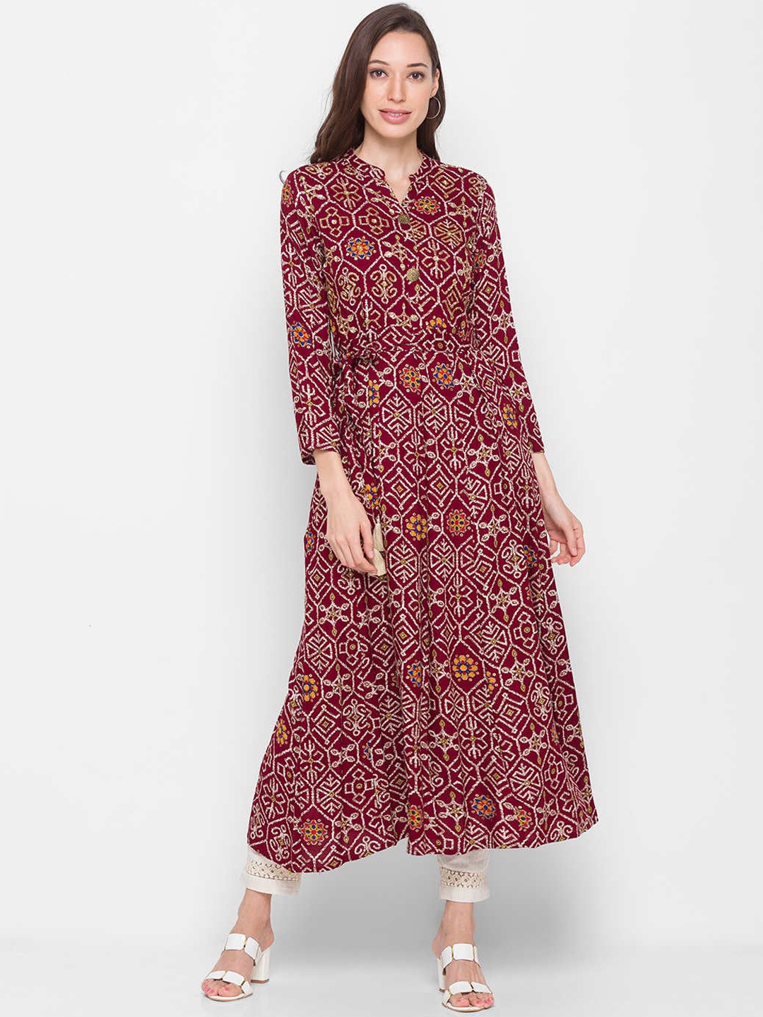 

ZOLA Women Maroon Dyed Flared Sleeves Anarkali Kurta