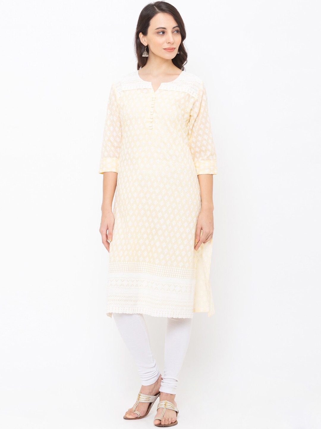 

ZOLA Women Yellow & linen Ethnic Motifs Embroidered Kurta