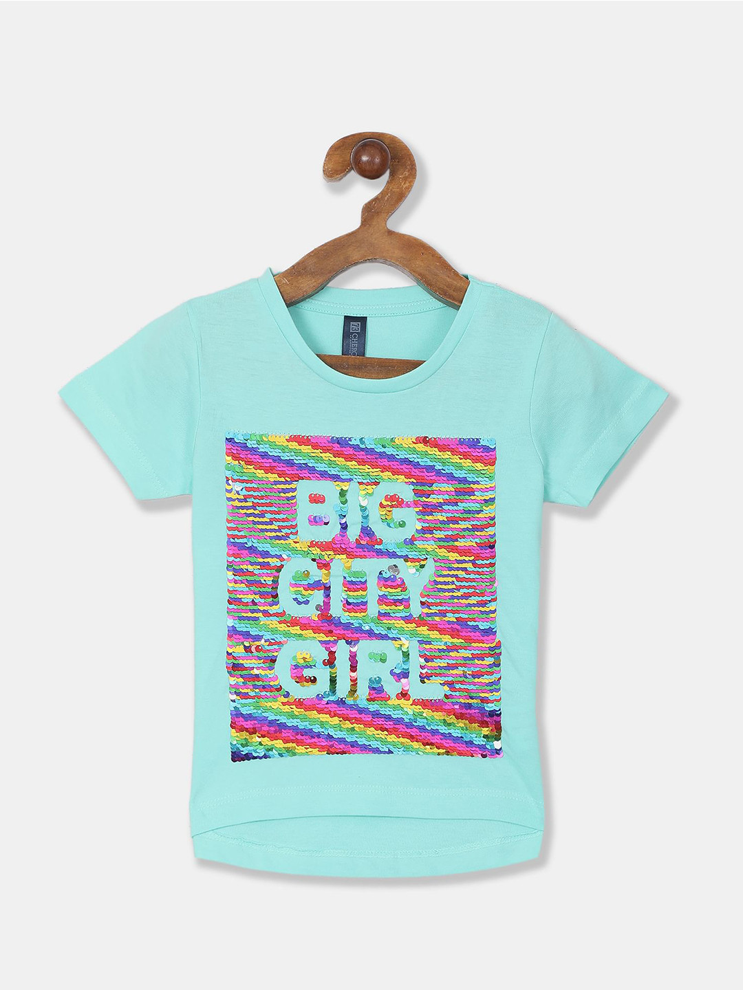 

Cherokee Girls Green Cotton Typography Printed T-shirt
