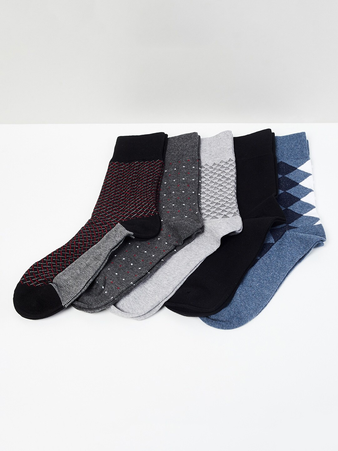 

max Men Pack of 5 Patterned Above Ankle Socks, Grey