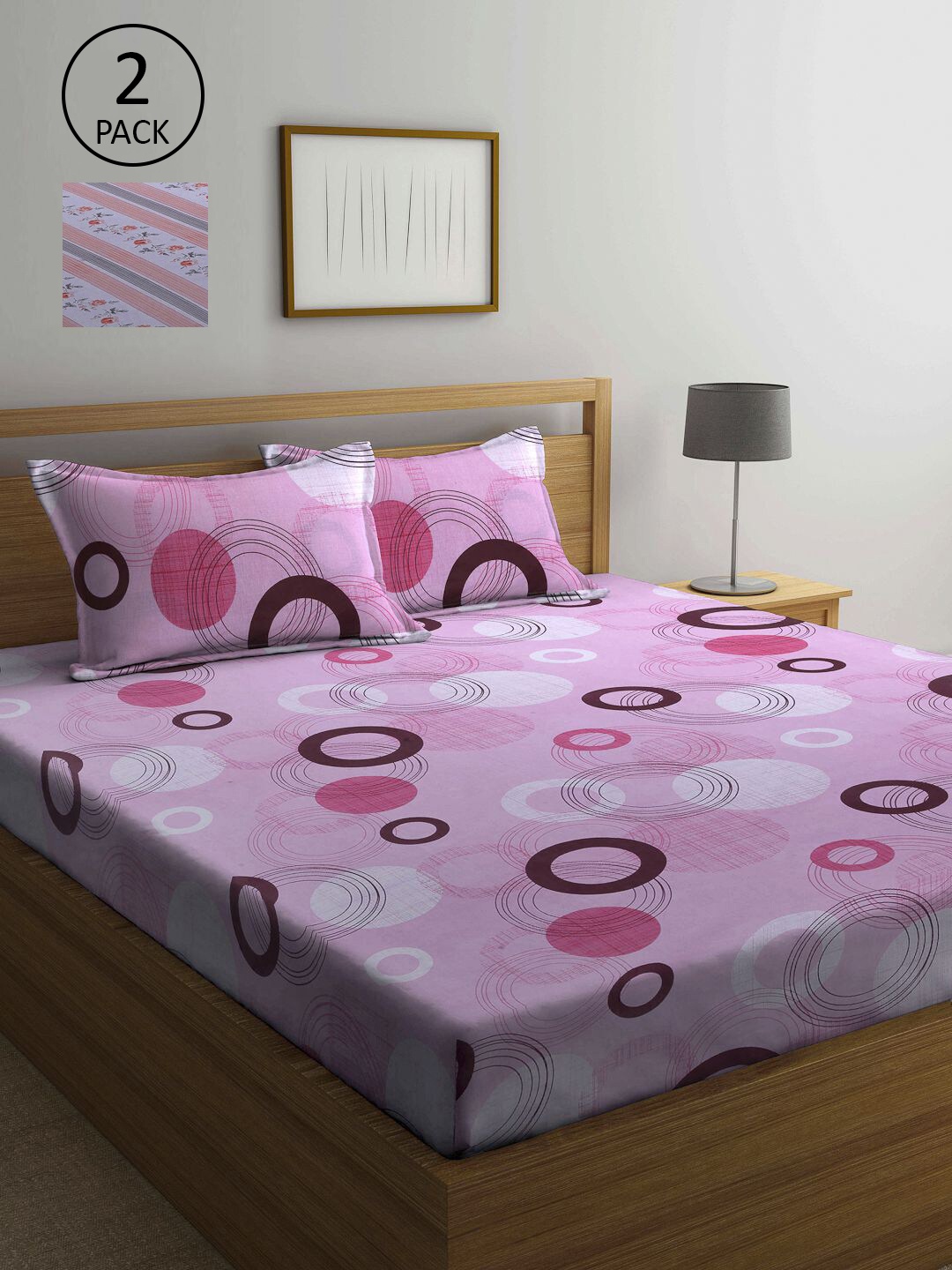 

KLOTTHE Pink & Peach-Coloured Floral 210 TC 2 Queen Bedsheet with 4 Pillow Covers