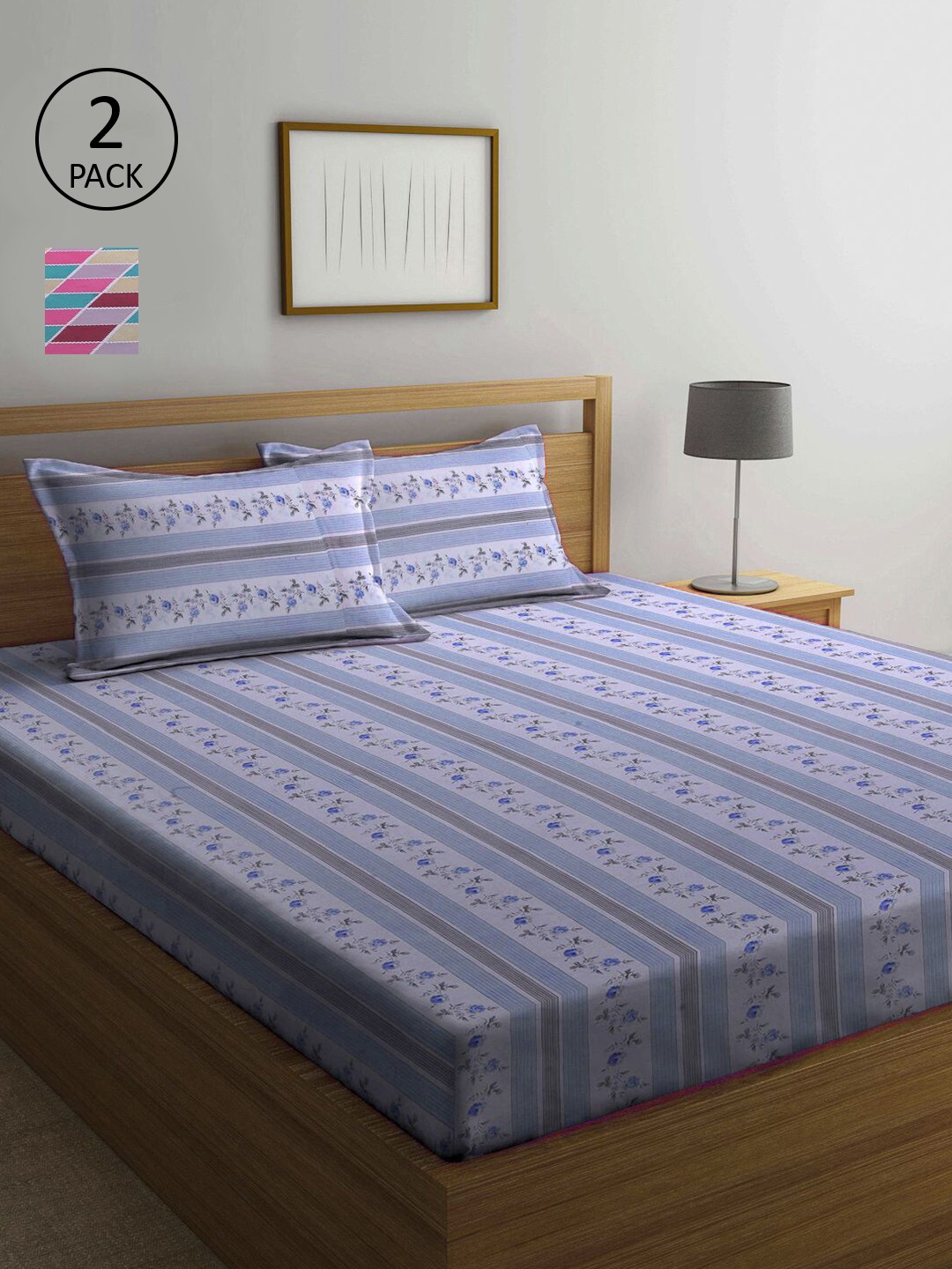 

KLOTTHE Multi Color Floral Printed 210 TC 2 Double Bedsheets with 4 Pillow Covers