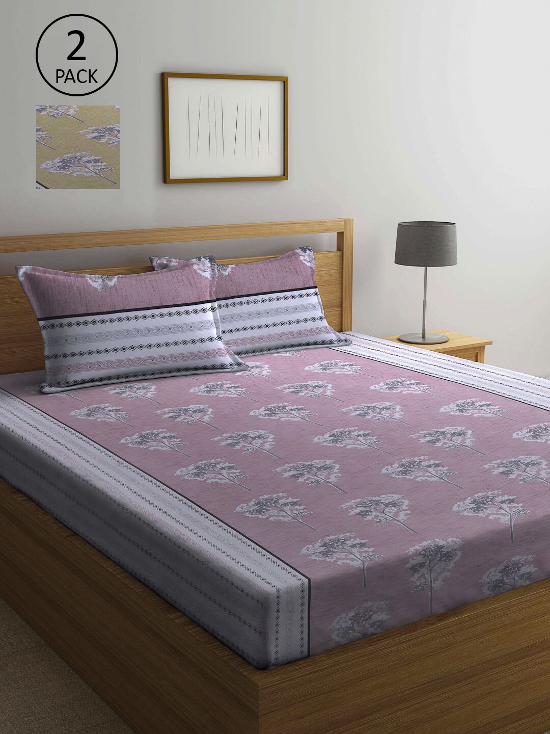 

KLOTTHE Pink & Beige Floral 210 TC 2 Queen Bedsheet with 4 Pillow Covers