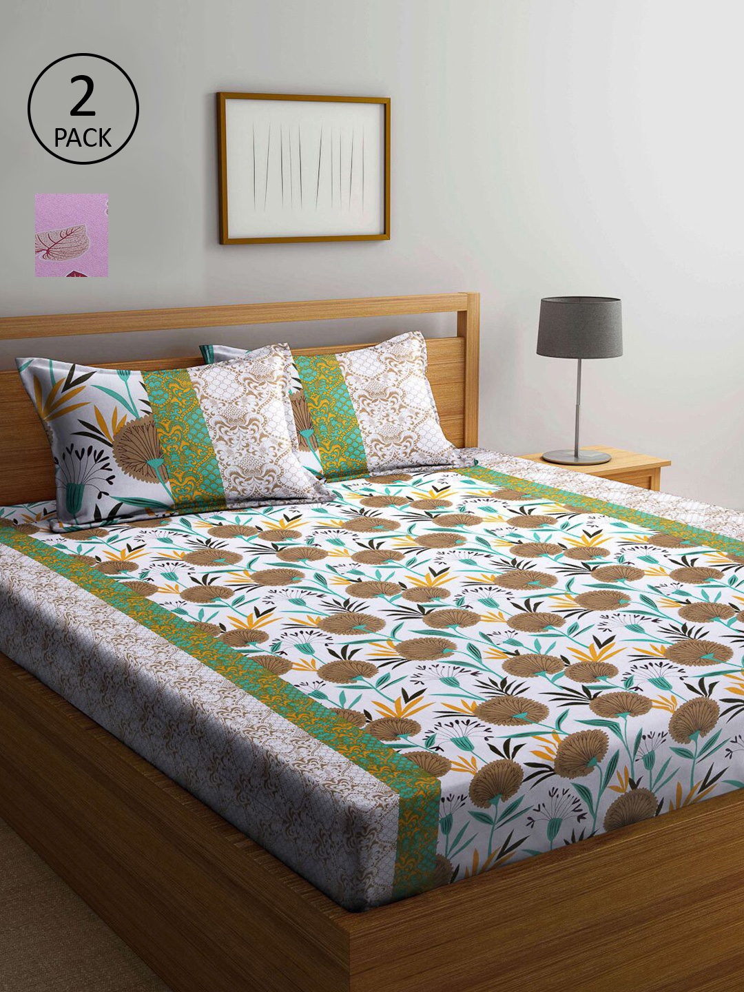 

KLOTTHE Multicoloured Floral 210 TC 2 Queen Bedsheet with 4 Pillow Covers, Multi