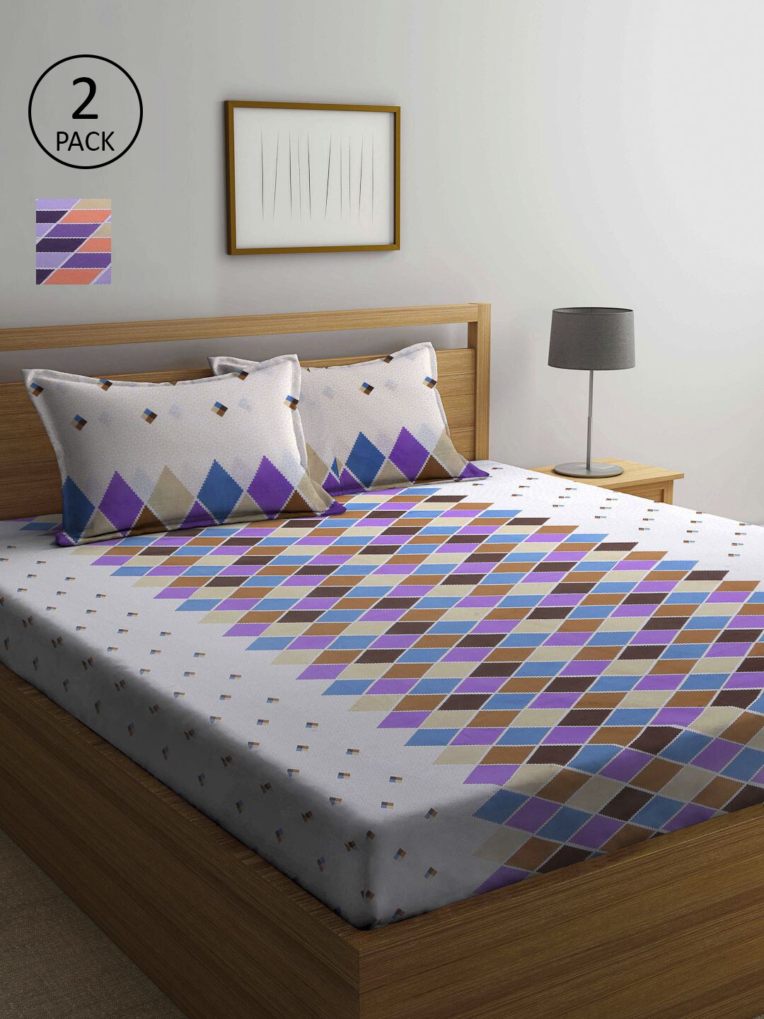 

KLOTTHE Multicoloured Geometric 210 TC 2 Queen Bedsheet with 4 Pillow Covers, Multi
