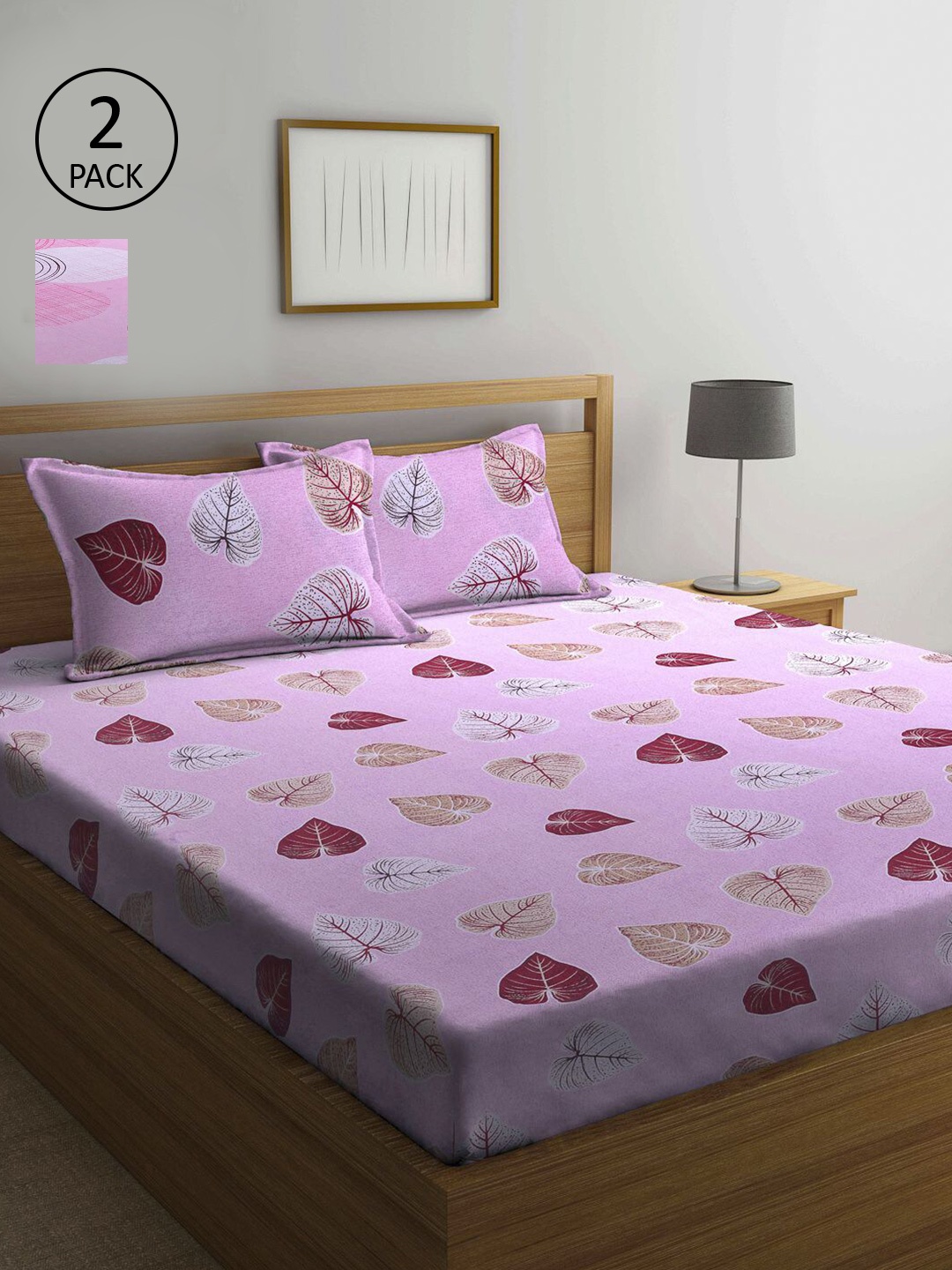 

KLOTTHE Pink Printed 210 TC Set of 2 Queen Bedsheet with 4 Pillow Covers