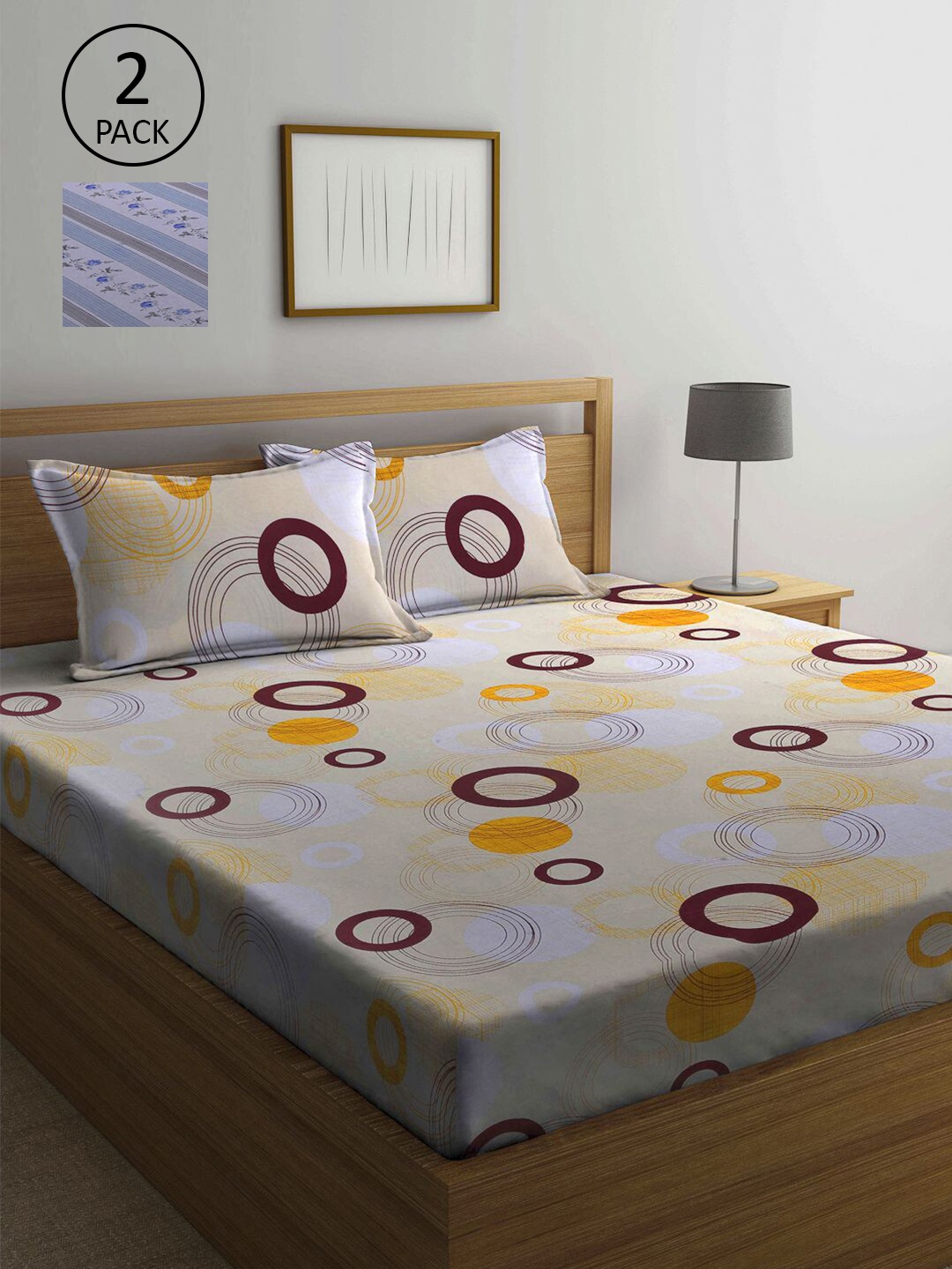 

KLOTTHE Multicoloured Geometric 210 TC 2 Queen Bedsheet with 4 Pillow Covers, Multi