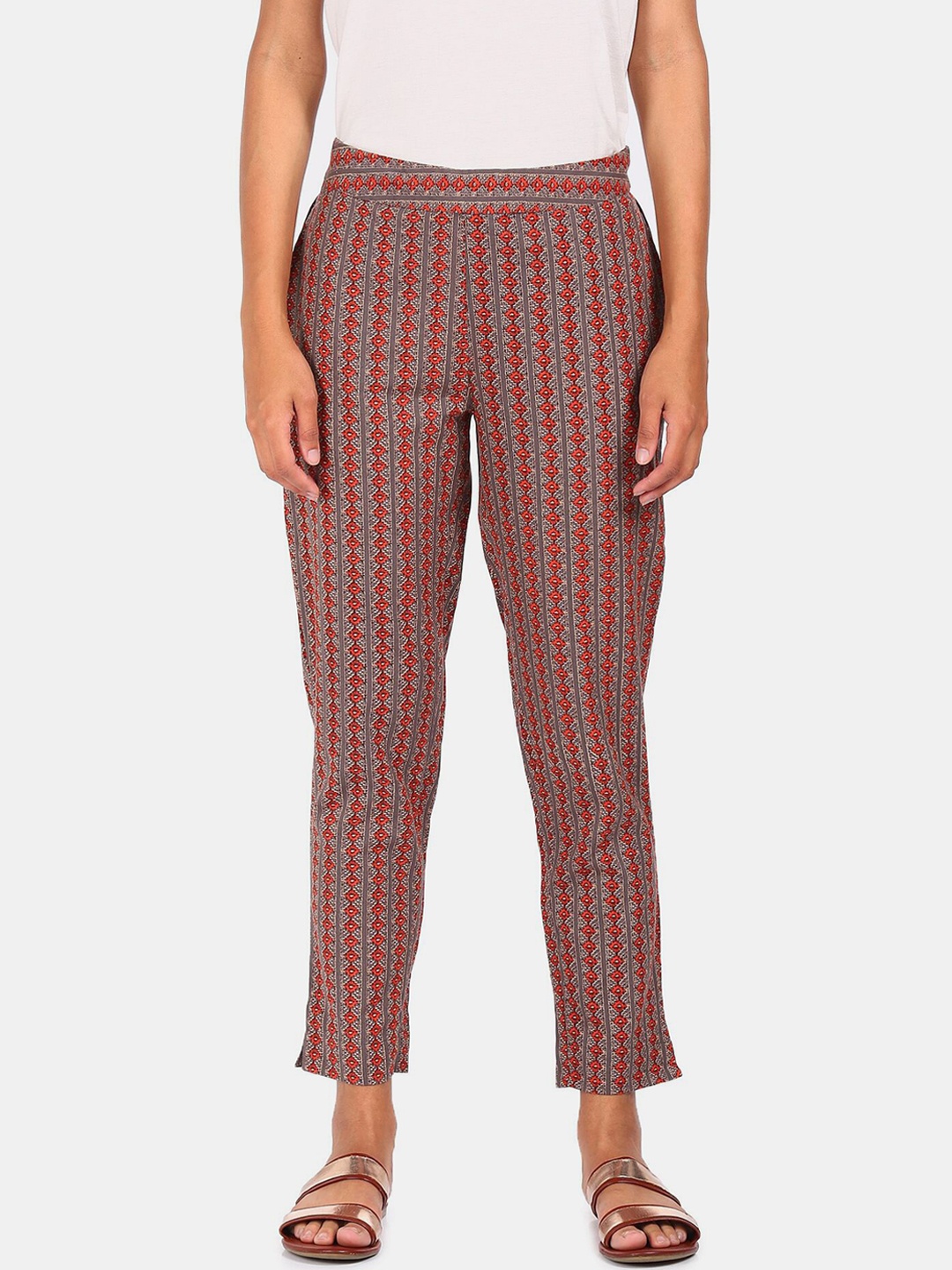 

Karigari Women Red & Brown Printed Trousers