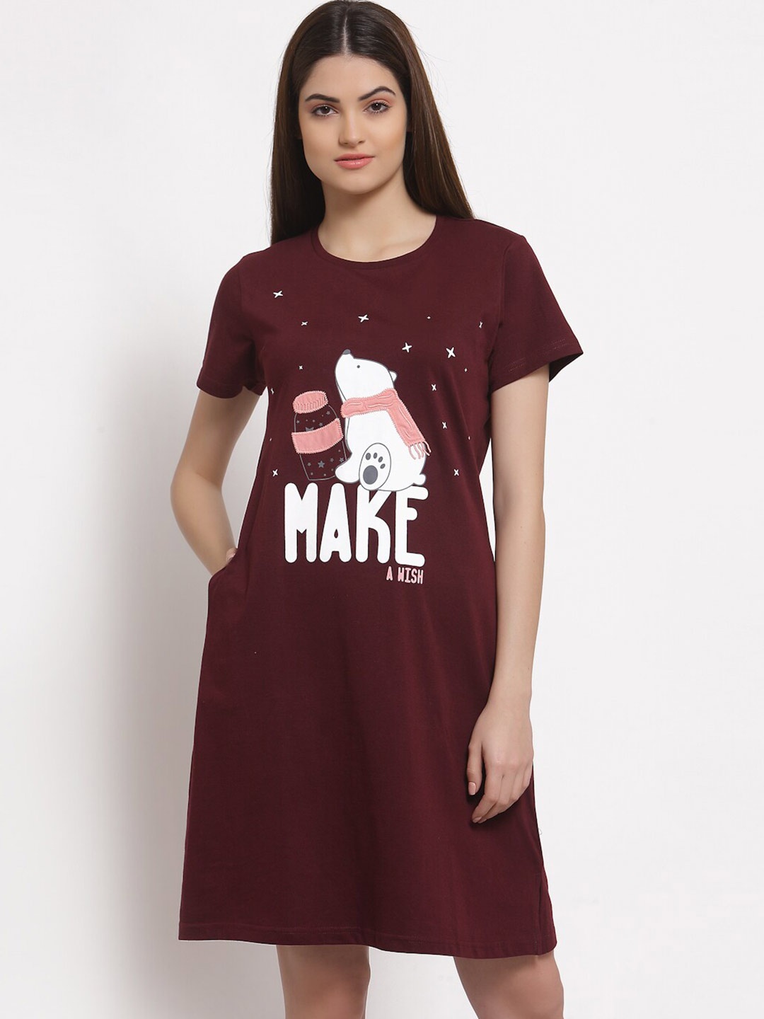 

Sweet Dreams Maroon Printed Nightdress