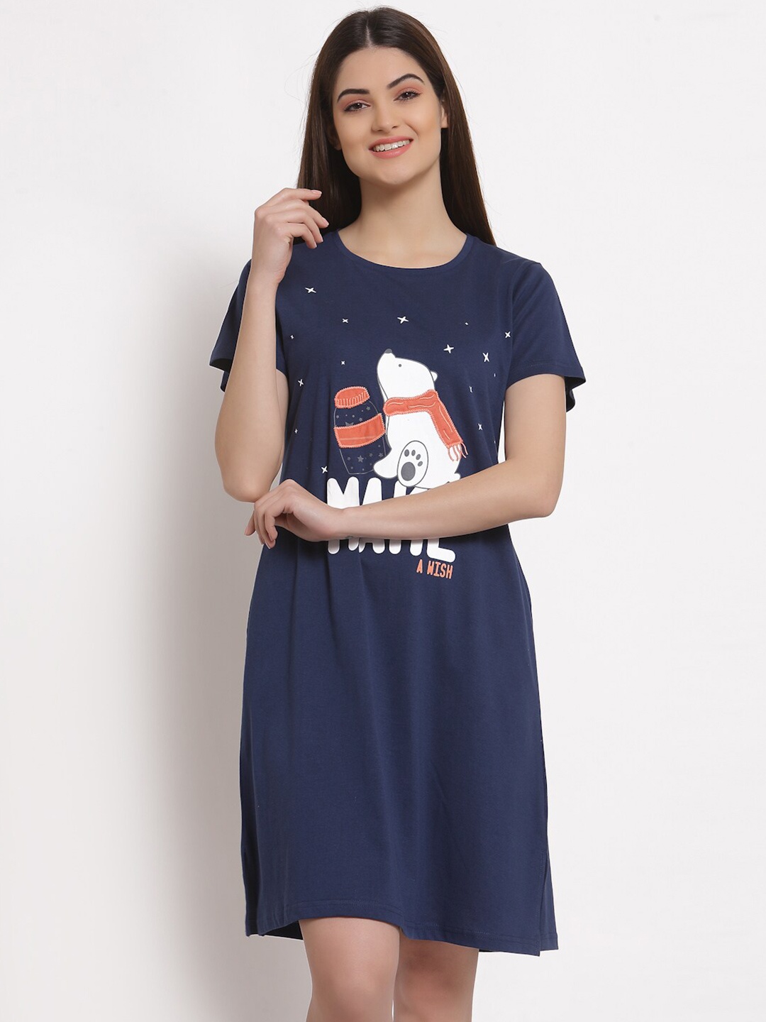 

Sweet Dreams Blue Printed Nightdress