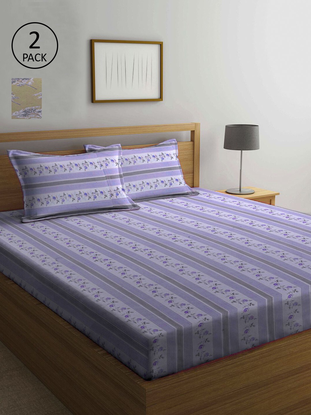 

KLOTTHE Blue & White Floral 210 TC 2 Queen Bedsheet with 4 Pillow Covers