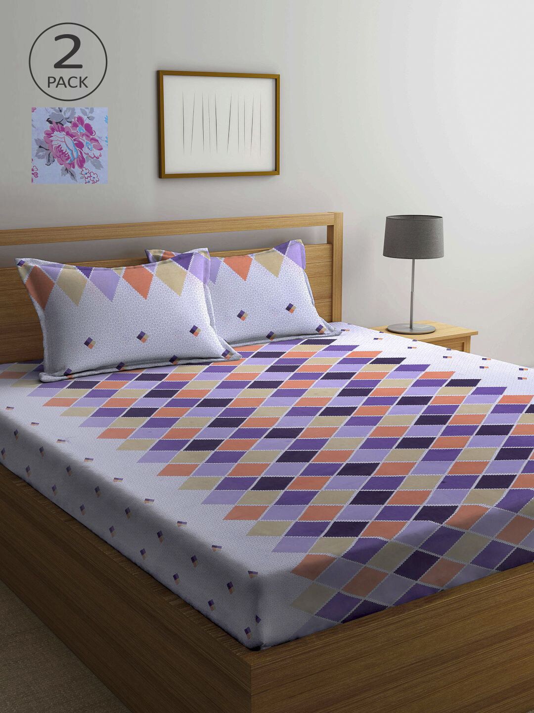 

KLOTTHE Multicoloured Printed 210 TC Pack Of 2 Queen Bedsheet with 4 Pillow Covers, Multi