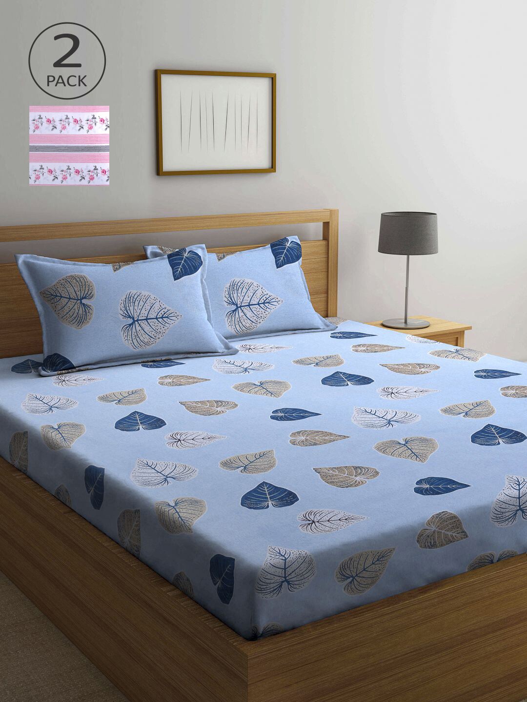 

KLOTTHE Pink & Blue Floral 210 TC 2 Pure Cotton Queen Bedsheet with 4 Pillow Covers