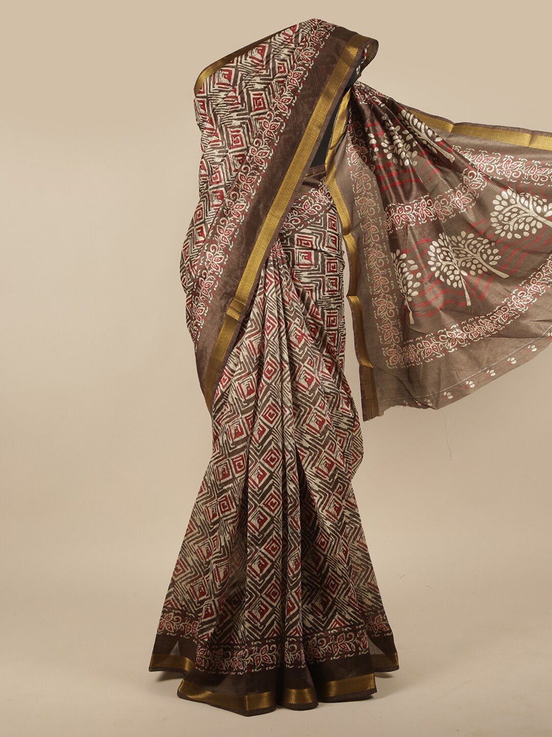 

Pothys Grey & Maroon Floral Zari Saree