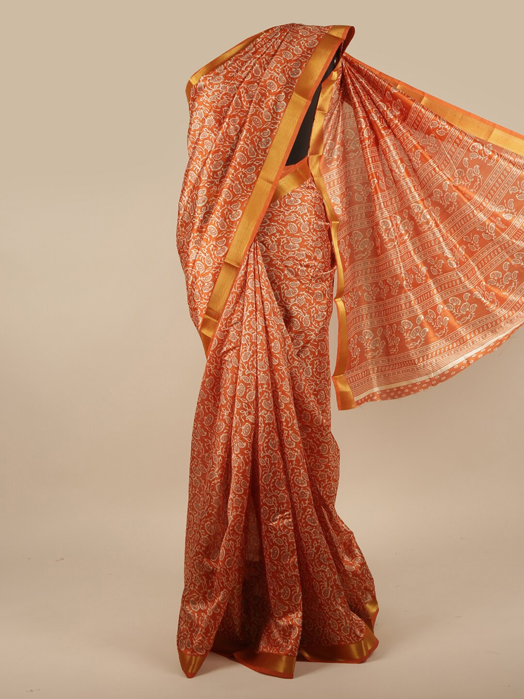

Pothys Orange & Cream-Coloured Floral Saree