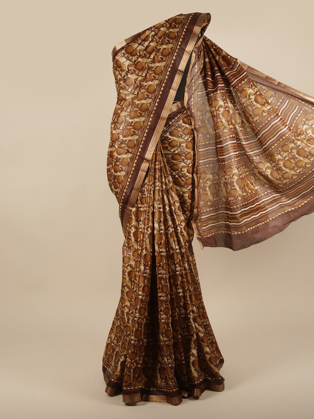 

Pothys Green Floral Printed Jute Silk Saree