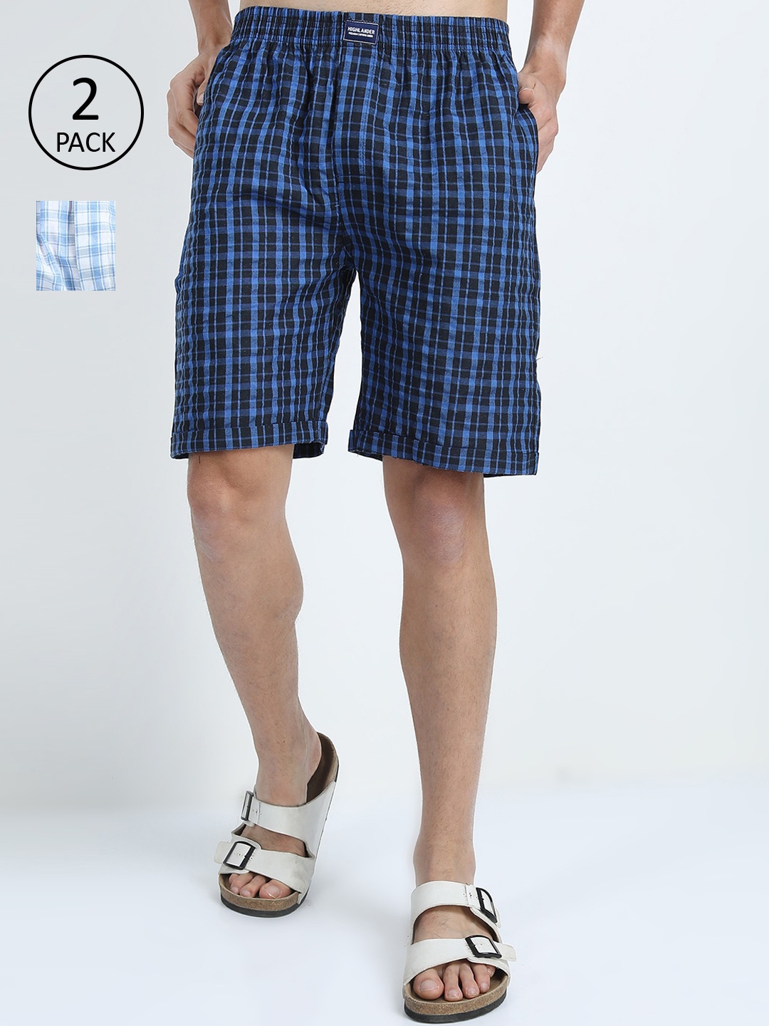 

HIGHLANDER Men Pack of 2 Blue Checked Boxer Shorts