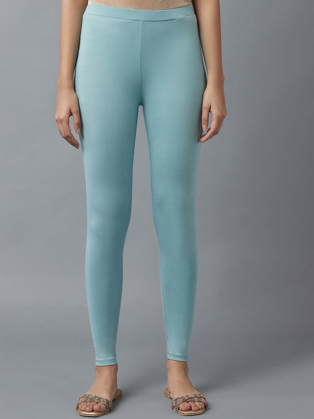 

W Woman Aqua Blue Solid Cotton Leggings