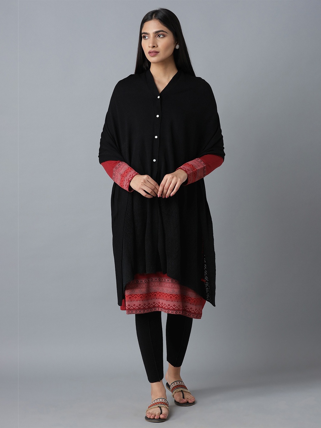 

W Women Black Acrylic Longline Poncho