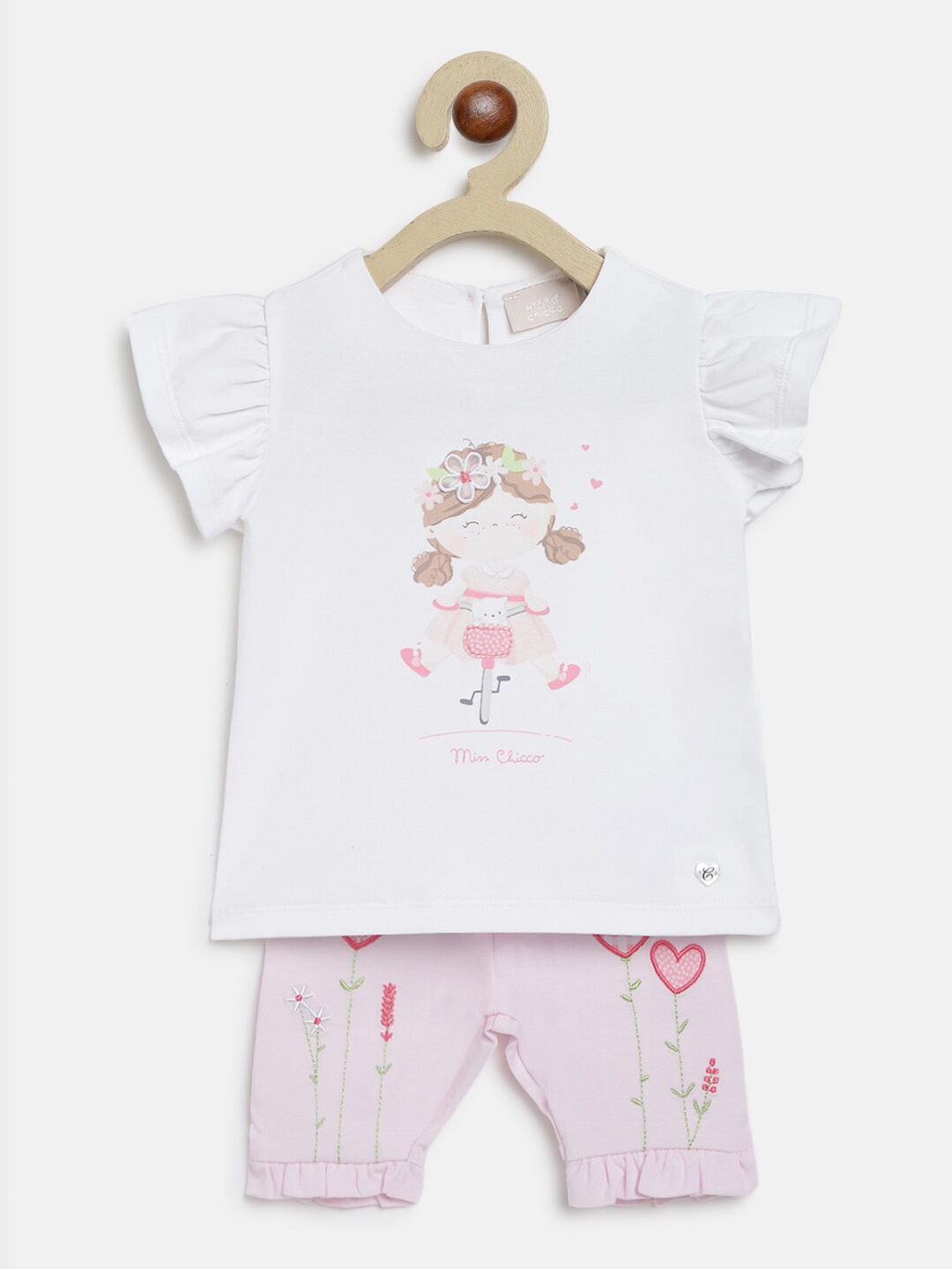 

Chicco Girls White & Pink Printed T-shirt with Shorts