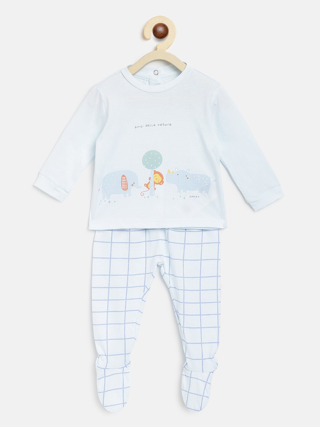 

Chicco Boys Blue & White Printed Pure Cotton T-shirt with Leggings