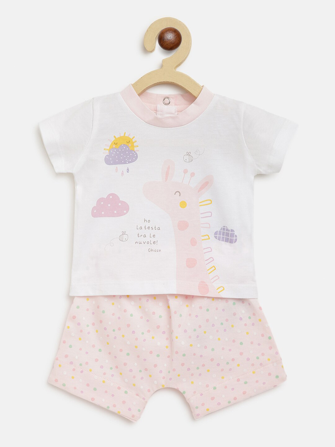 

Chicco Unisex Kids White & Pink Printed Pure Cotton T-shirt with Shorts
