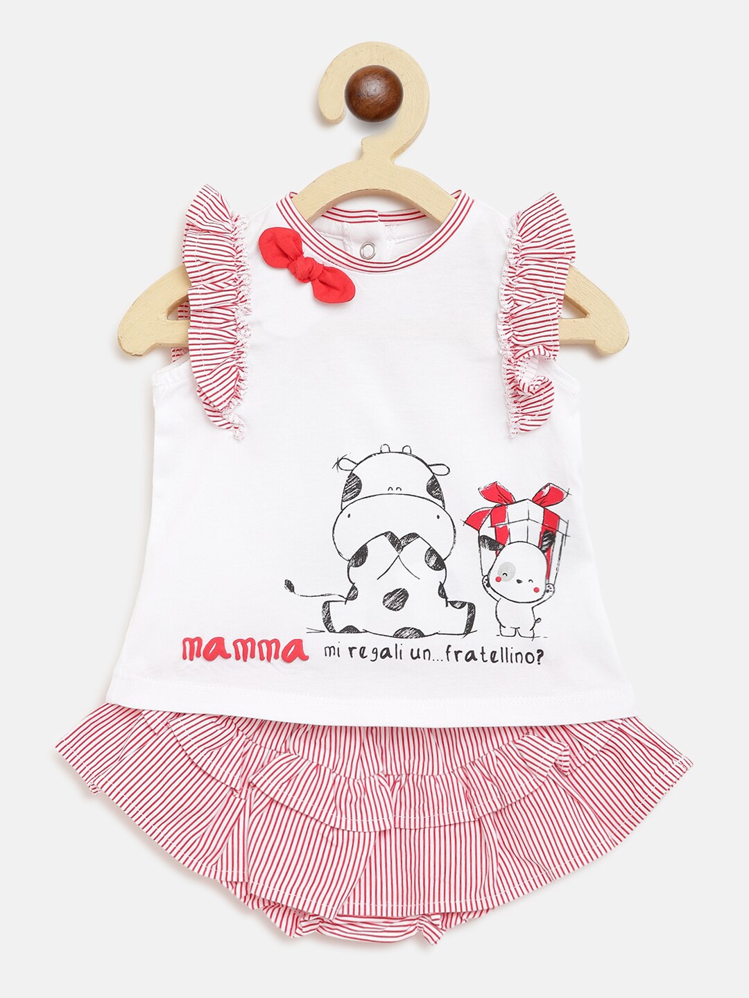 

Chicco Girls White & Pink Printed Pure Cotton Top with Skirt