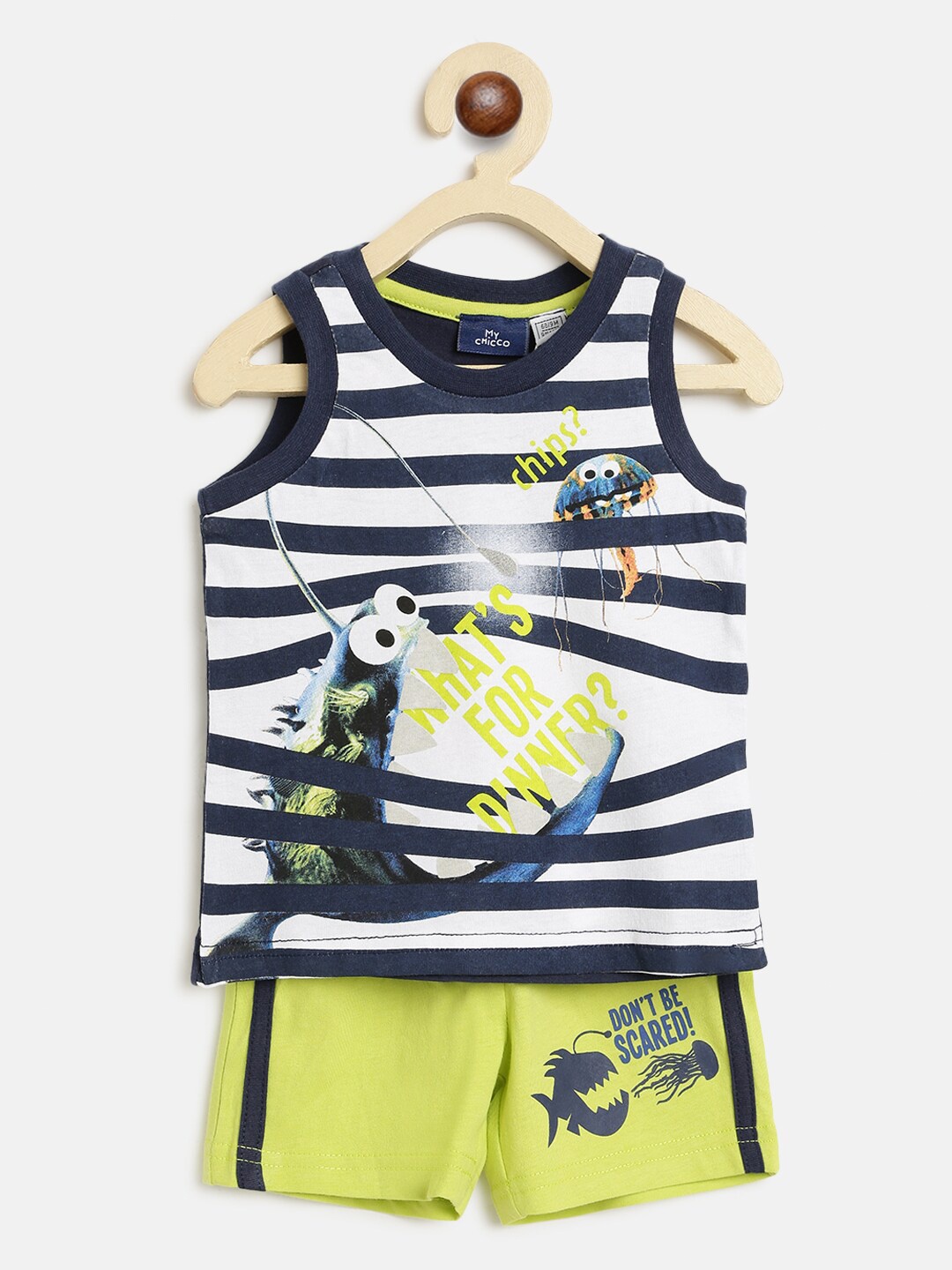 

Chicco Boys Navy Blue & Lime Green Pure Cotton Printed T-shirt with Shorts
