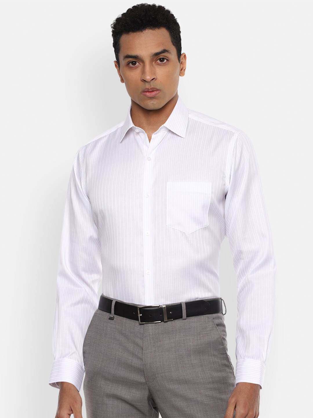 

Van Heusen Men White Striped Regular Fit Cotton Formal Shirt