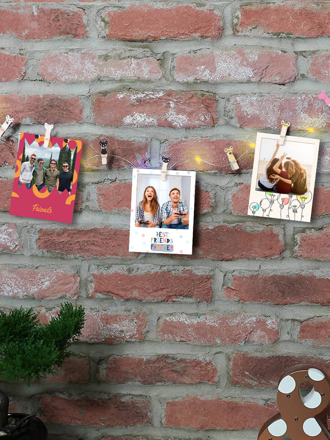 

Art Street 10 Cartoon Wooden Clips Wall Hanging For Photos With 3M Led Light, Beige