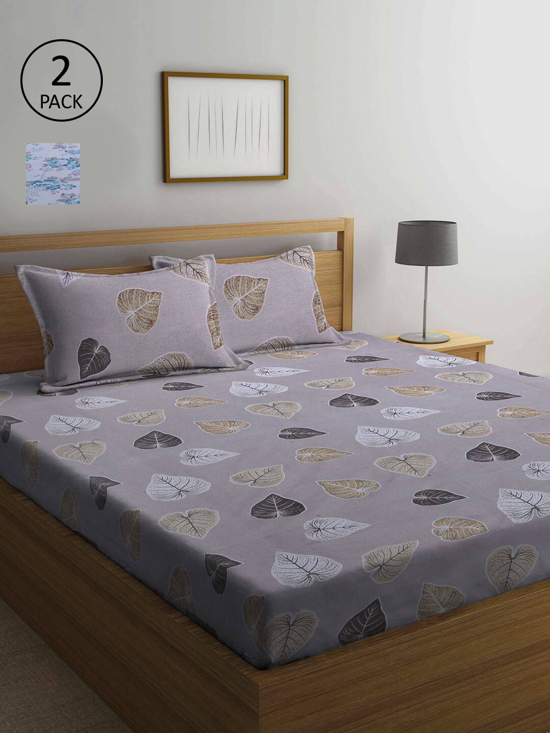 

KLOTTHE Grey & White Floral 210 TC 2 Queen Bedsheet with 4 Pillow Covers