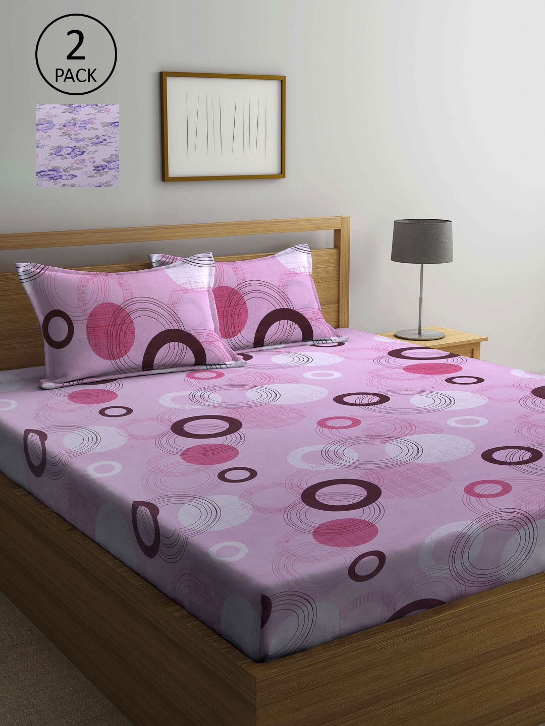 

KLOTTHE Set Of 2 210 TC Pure Cotton Queen Bedsheet Sets, Violet