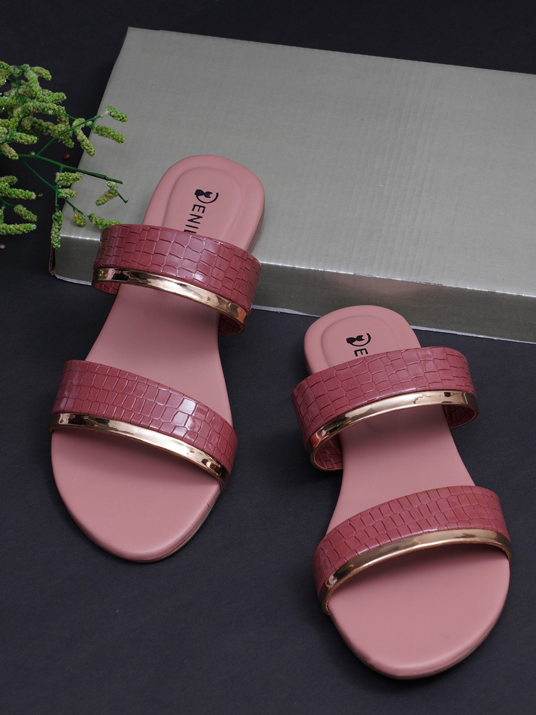

Denill Peach Solid Open Toe Flats