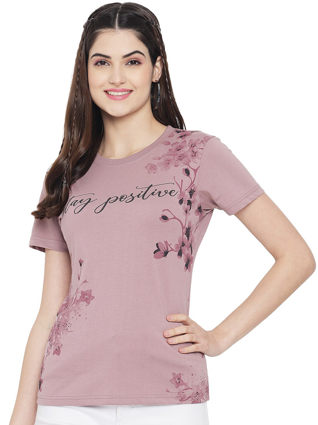 

Plagg Women Lavender Floral Printed T-shirt