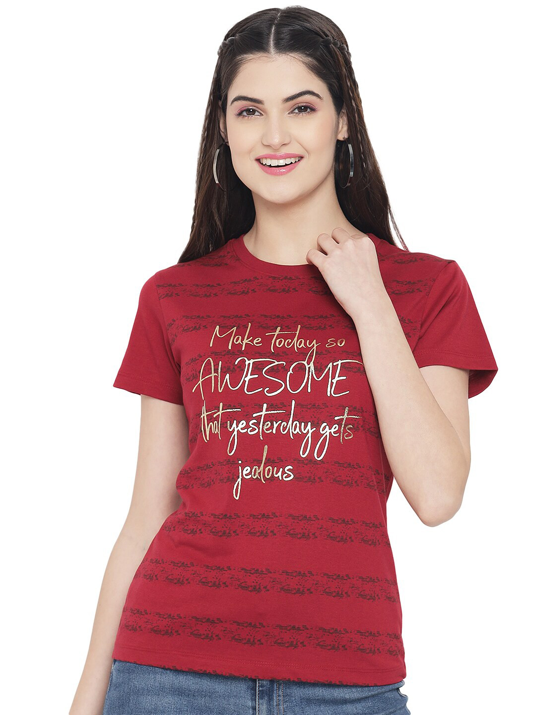 

Plagg Women Red Typography Printed T Shirt