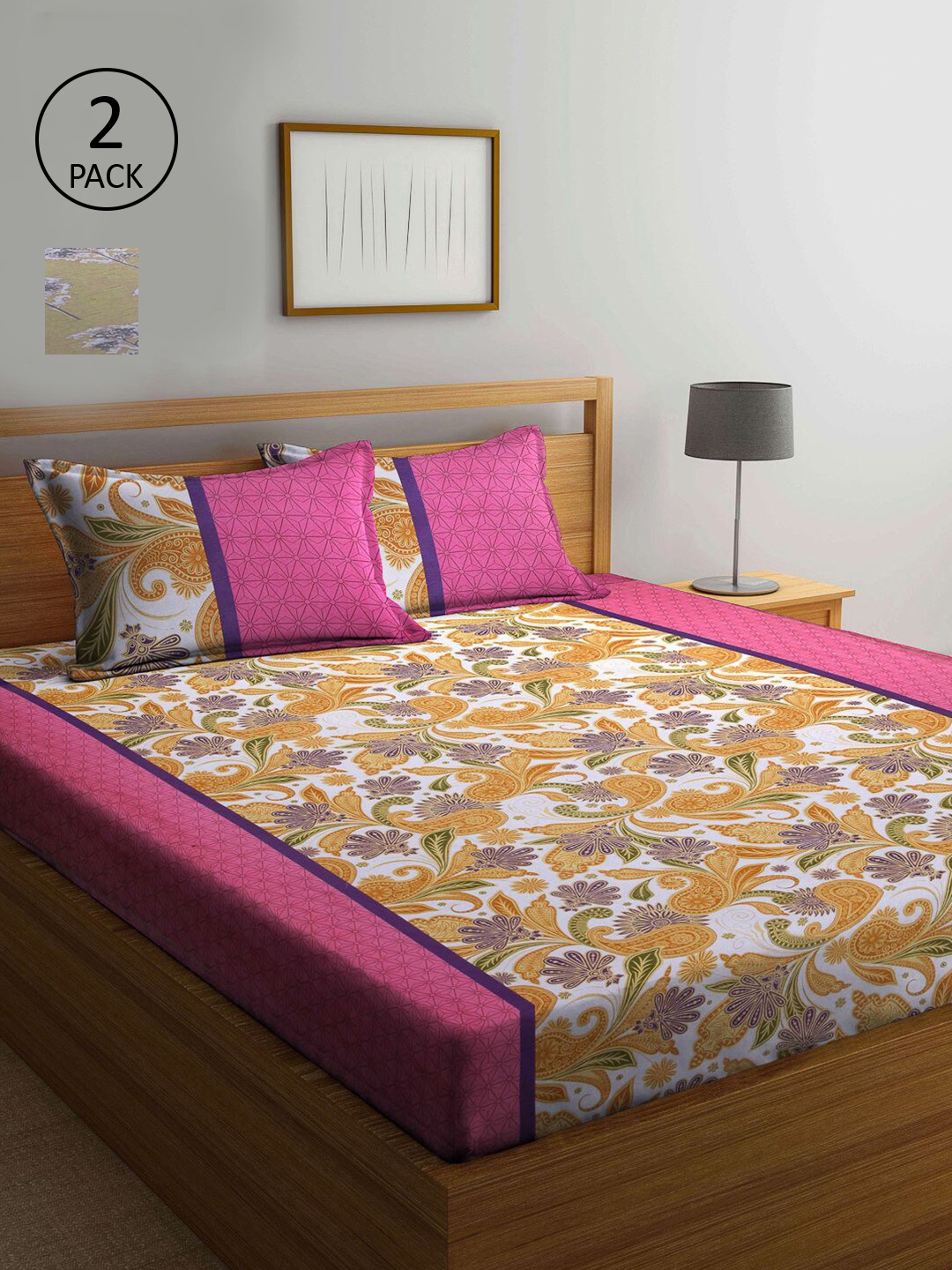 

KLOTTHE Multicoloured Floral 210 TC 2 Queen Bedsheet with 4 Pillow Covers, Multi
