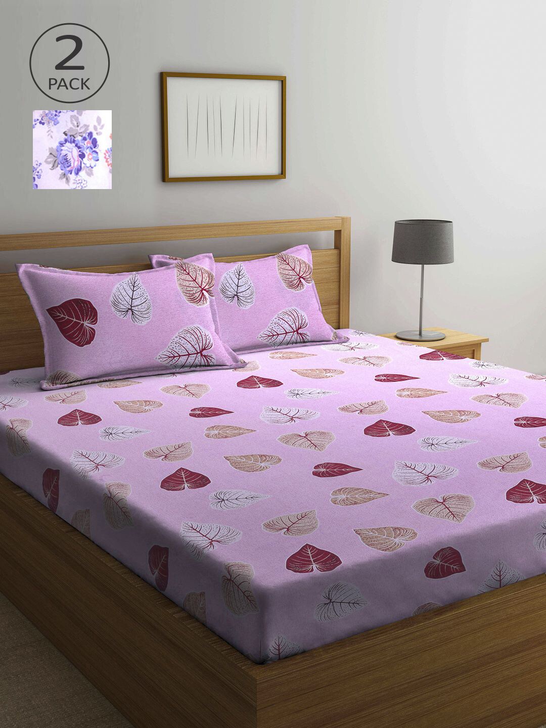 

KLOTTHE Pink & White Printed 210 TC Set of 2 Queen Bedsheet with 4 Pillow Covers